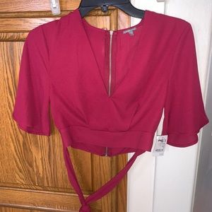 Short sleeve , crop top , back zipper